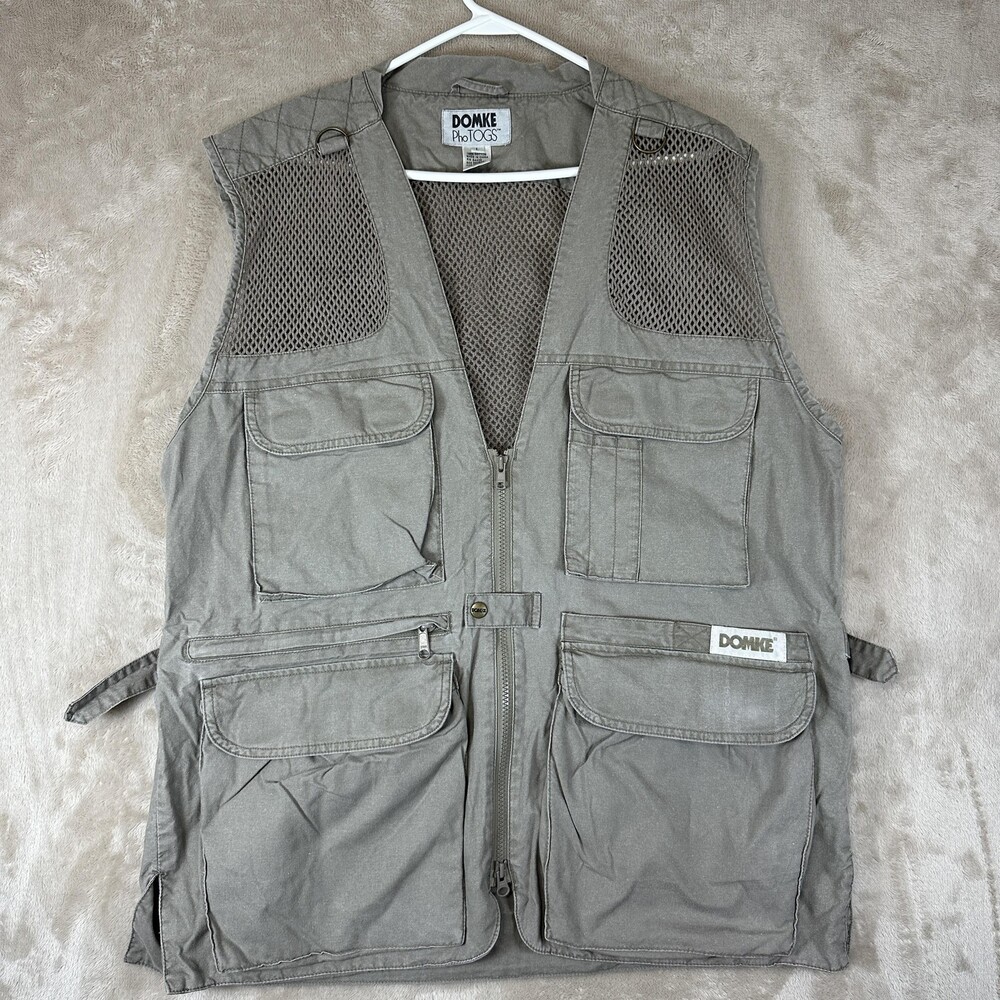 Domke PhoTOGS Vest Mens Large Gray Canvas Mesh Photographer Utility Pockets
